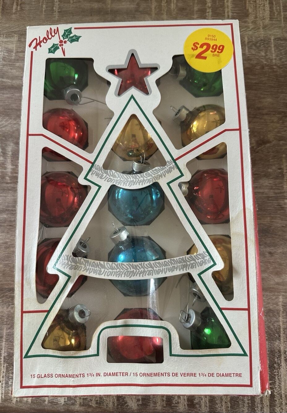 Vintage Holly 15 Glass Roundhanging Round Ball Ornaments In Box Multicolor 1 3/4
